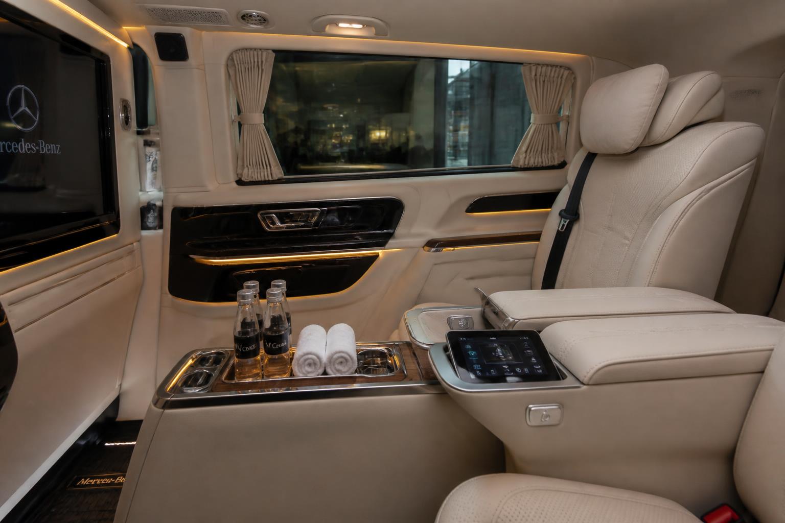 Luxury van interior with amenities